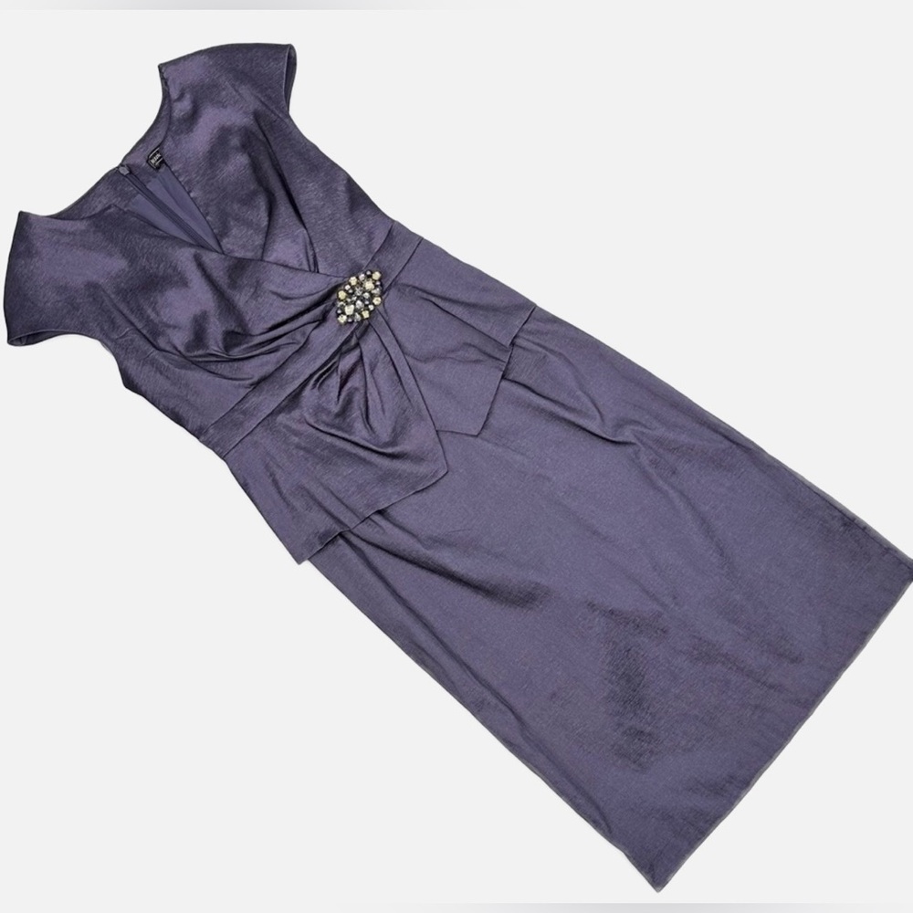 Jessica Howard Purple Peplum Sheath Dress with Embellished Waist Size 6 - Picture 12 of 14